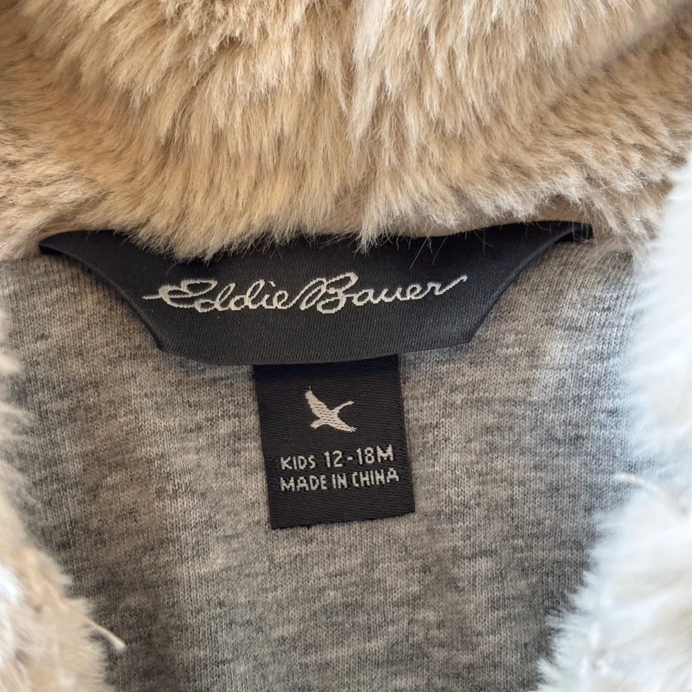 Eddie Bauer Kids Faux Fur Bear Ear Hooded Jacket Tan Beige 12-18M U49OW002